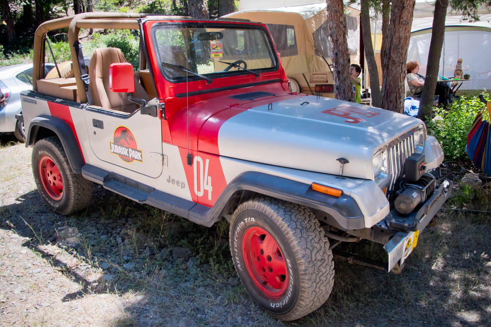 A Jurrasic Park Jeep Wrangler was on alert incase you needed to flee from Velociraptors or T-Rexes. 