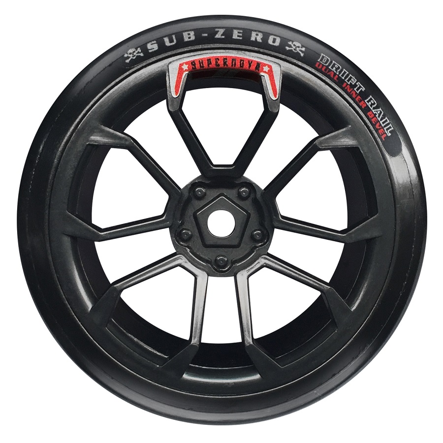 ON-ROAD Race Wheels in Galaxy Black with ENFORCER ST 1: 8 SCALE FireBrand RC • KING-PIN Set of 4 On-road Race/ Bash STREET TREADS