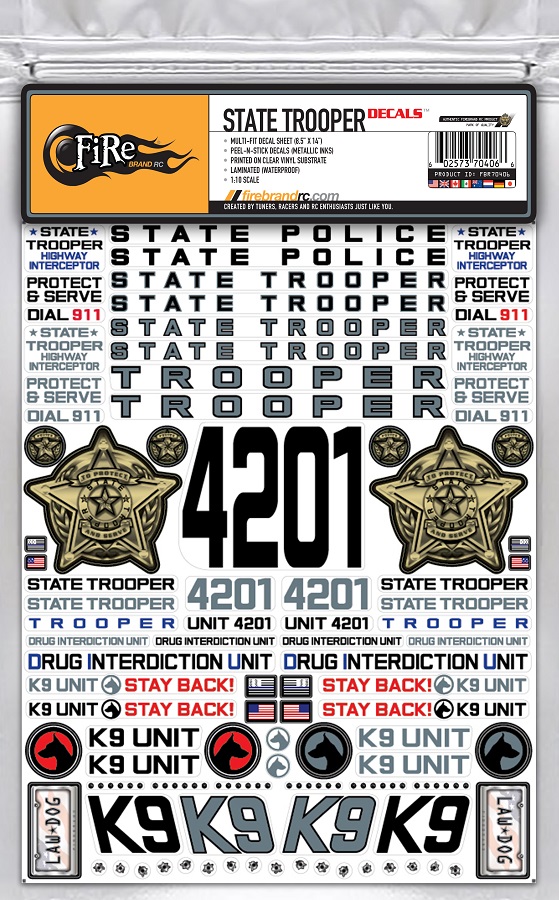 FireBrand RC State Trooper Decals