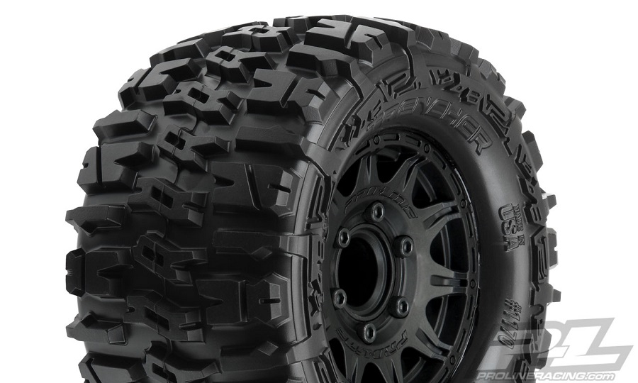 Pro-Line Trencher 2.8" All Terrain Tires Mounted On Raid Black Removable Hex Wheels