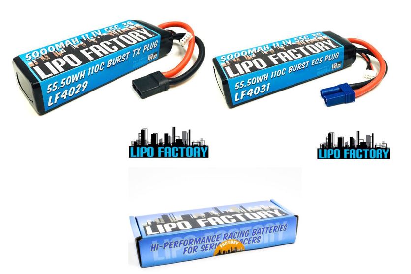 Lipo Factory 3S 11.1V 5000mah 55C LiPos WIth TX & EC5 Plugs
