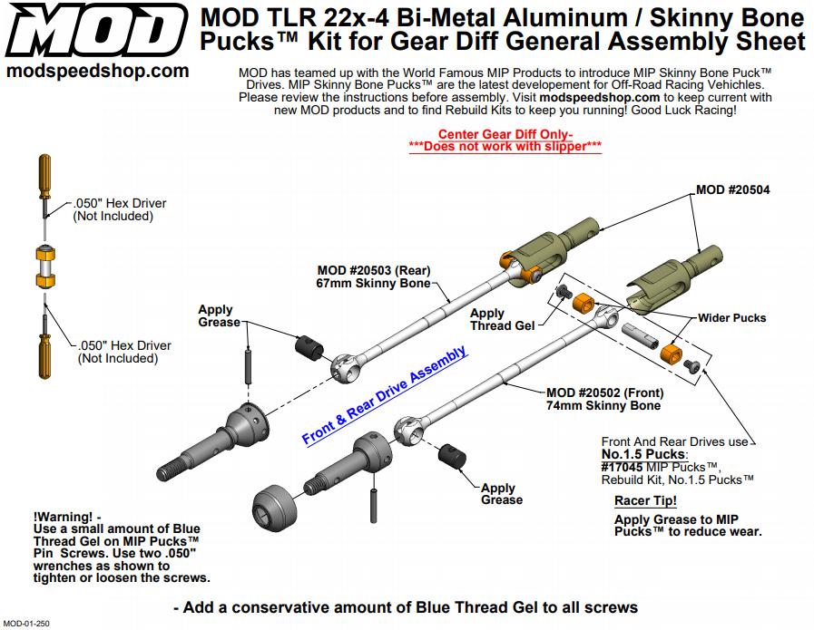 MOD TLR 22X-4 Bi-Metal Aluminum Skinny Bone Puck Kit