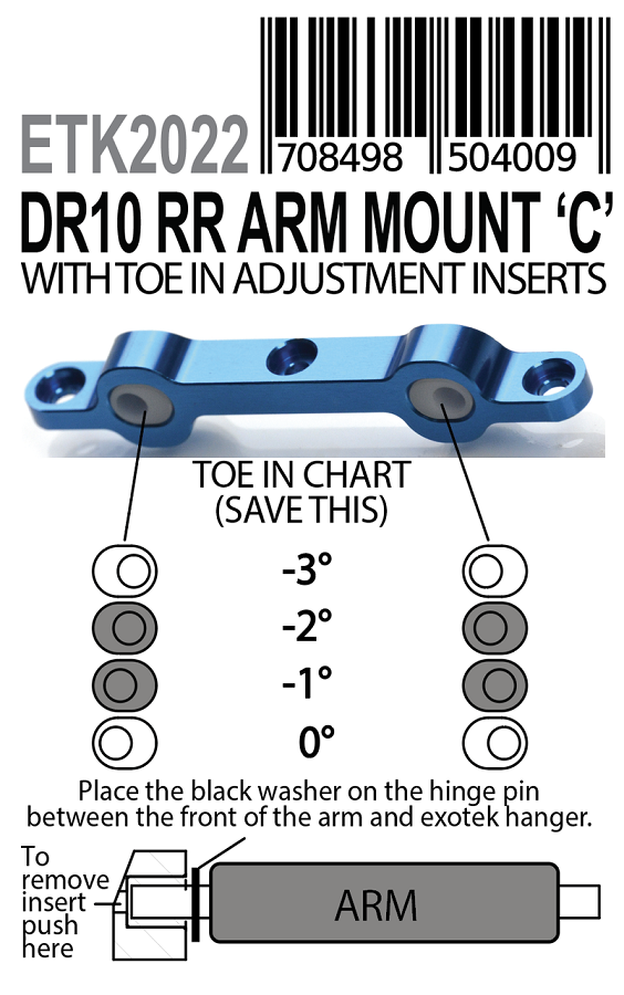 Exotek DR10 HD Rear Arm C Mount With 0°, -1°, -2°,- 3° Inserts