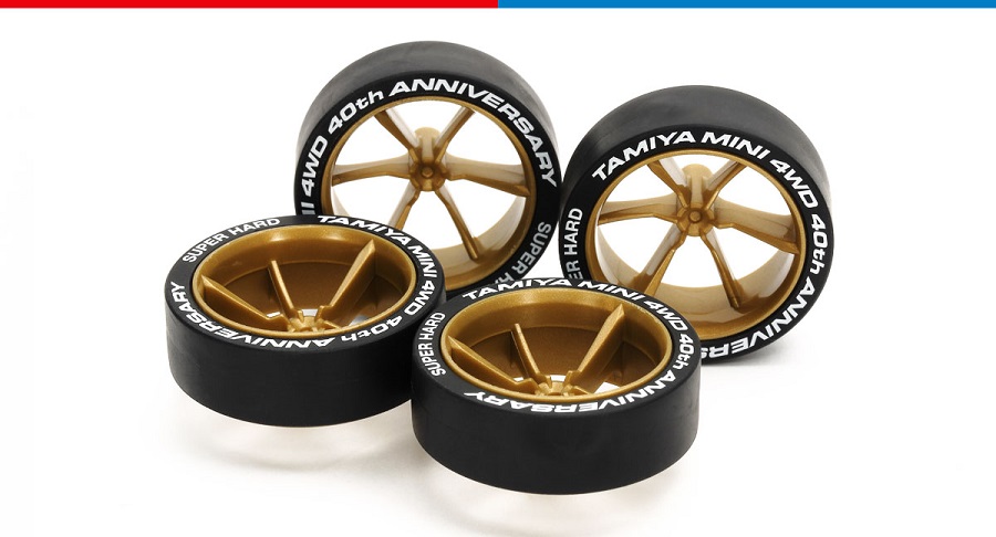 Tamiya Limited Edition Mini 4WD 40th Anniversary Low Profile 6-Spoke Wheels & Tires Set