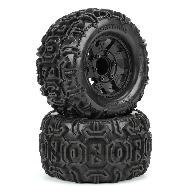 RC Car Action - RC Cars & Trucks | Duratrax Pre-Mounted 1/10 Warthog 2.8″ Monster Truck Tires On 12mm Black Ripper Wheels