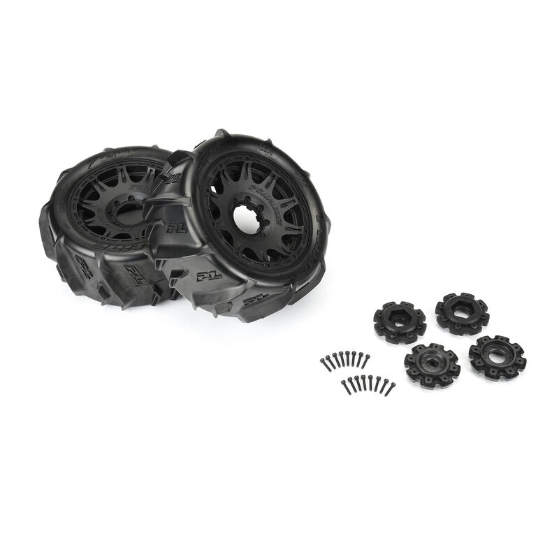 RC Car Action - RC Cars & Trucks | Pro-Line Pre-Mounted 1/6 Dumont Sand/Snow 5.7” Tires On Raid Black 8×48 Removable 24mm Hex Wheels