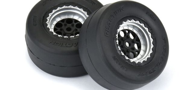 Pro-Line Pre-Mounted Front Runner & Reaction Rear Tires On Showtime Wheels For The Losi Mini No-Prep Drag Car