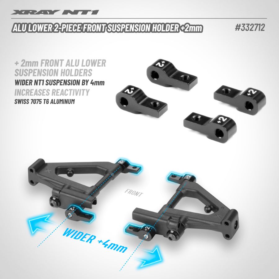RC Car Action - RC Cars & Trucks | XRAY Black +2mm Aluminum Lower 2-Piece Front Suspension Holder For The NT1