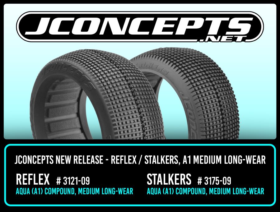 RC Car Action - RC Cars & Trucks | JConcepts Reflex & Stalkers 1/8 Off-Road Buggy Tires Now Available In Their Aqua Compound
