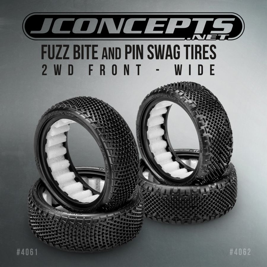 JConcepts Wide Fuzz Bite & Pin Swag Front 2WD Buggy Tires - RC Car Action